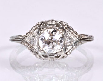 Antique Engagement Ring - Antique 1910's 18k White Gold Diamond Engagement Ring