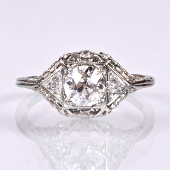 Antique Engagement Ring - Antique 1910's 18k White