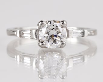 Vintage Platinum Diamond Engagement Ring: Round Brilliant Cut, Size 7