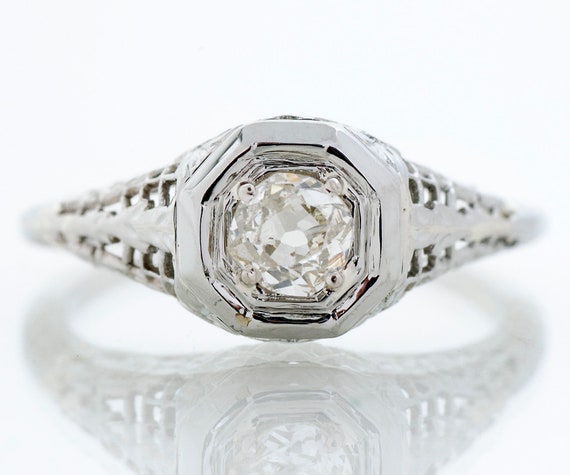 Antique Engagement Ring - Antique Edwardian 18k W… - image 1