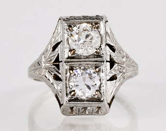 Antique Engagement Ring - Antique Art Deco 1920's 18K White Gold Diamond Ring