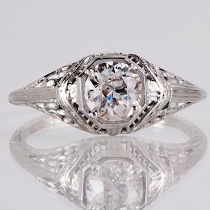Antique Engagement Ring -  Edwardian Engagment Ring - Antique Edwardian 18K White Gold Diamond Engagement Ring
