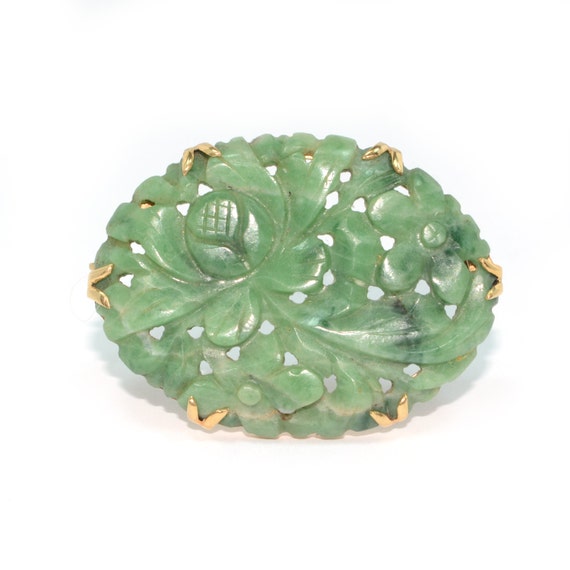 Antique 1900's 14k Yellow Gold Carved Jadeite - image 1