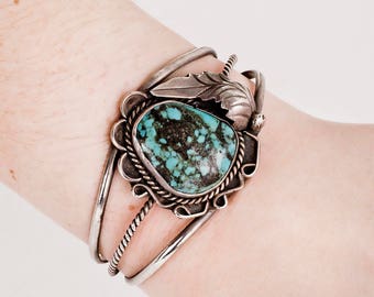 Vintage Cuff - Vintage Navajo Sterling Silver and Turquoise Cuff Bracelet