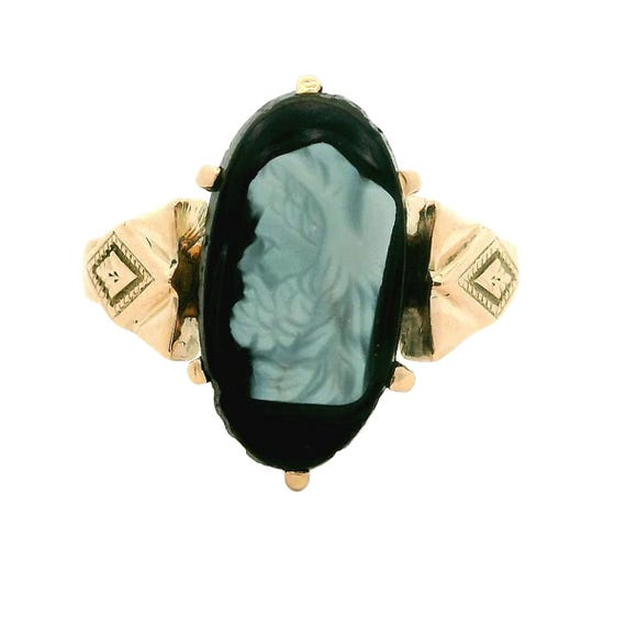 Antique Ring - Antique Victorian 10k Rose Gold Onyx Cameo Ring