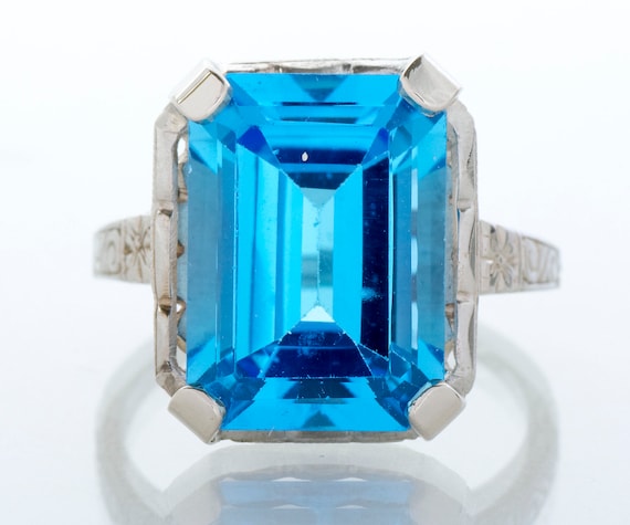 Antique Ring - Antique 14k White Gold Blue Topaz … - image 1