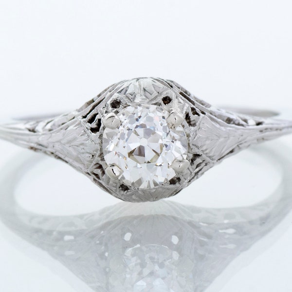 Antique Engagement Ring - Antique 18k White Gold 1920's Diamond Engagement Ring