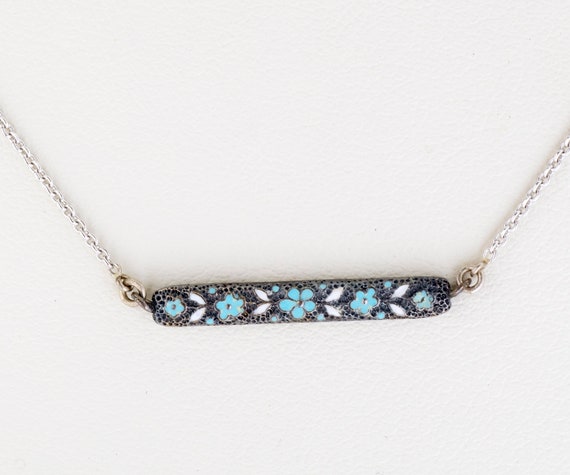 Antique Necklace - Antique Blue & White Enamel Flower Conversion Necklace