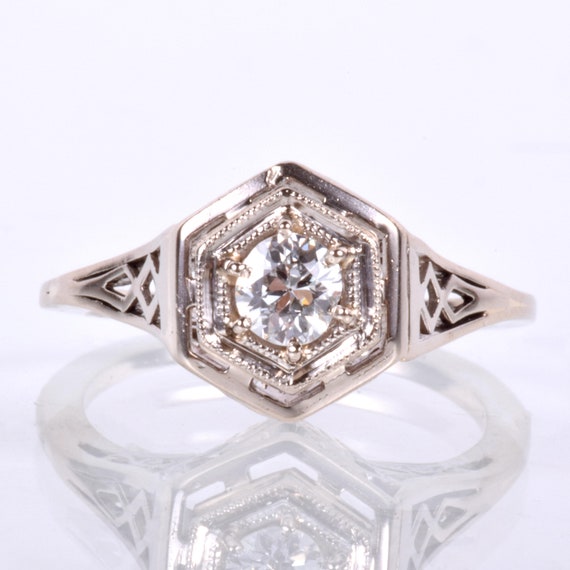 Antique Engagement Ring - Antique 18k White Gold … - image 1