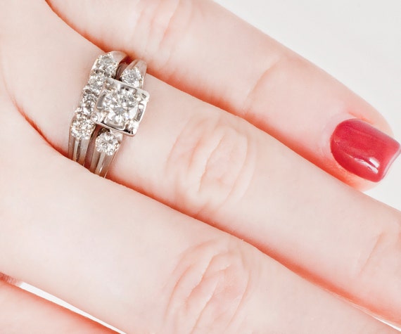 Vintage Engagement Ring Vintage 1950 s 14k White Gold Diamond