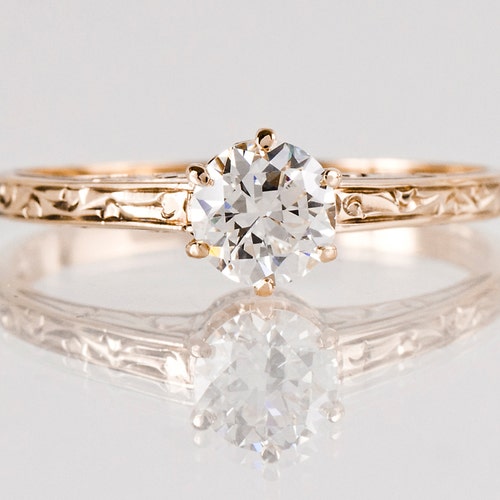 Antique Engagement Ring Antique Rose Gold Diamond Solitaire | Etsy