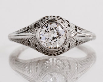 Antique Engagement Ring - Antique Edwardian 18k White Gold Diamond Engagement Ring