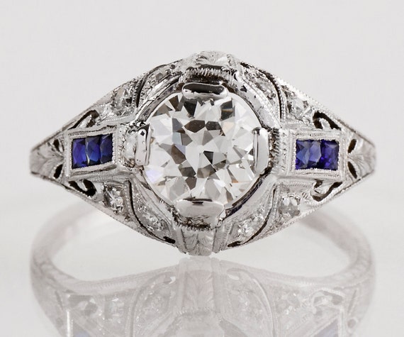 Antique Engagement Ring - Antique Art Deco Platin… - image 1