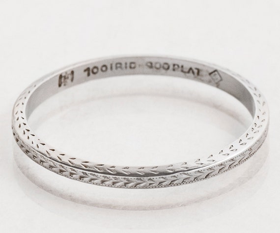 Antique Wedding Band - Antique Platinum Etched Wedding Band View 2