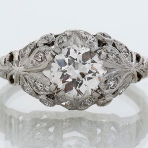 Antique Engagement Ring - Antique Platinum European Cut Diamond Engagement Ring