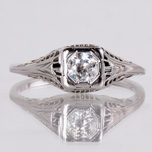 Antique Engagement Ring - Antique Edwardian 18K White Gold Diamond Engagement Ring