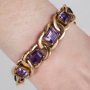 Vintage Bracelet - Vintage 14k Rose Gold Amethyst Link Bracelet