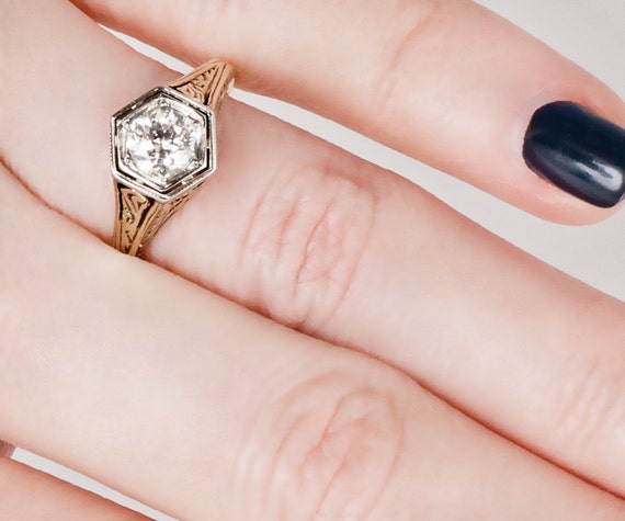 Antique Engagement Ring Antique 1920s 14K Yellow and White Gold