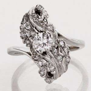 Vintage Ring - Vintage 1950s 18k White Gold Diamond Cocktail Ring