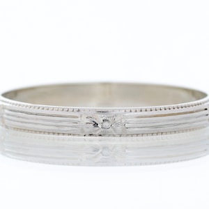 Antique Wedding Band - Antique 18k White Gold Engraved Wedding Band