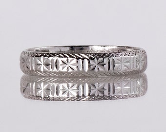 Antique Platinum Hand-Etched Wedding Band - Size 5.5