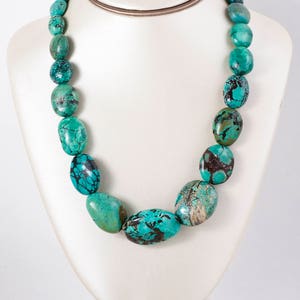 Vintage Necklace - Vintage Sterling Silver Turquoise Bead Necklace