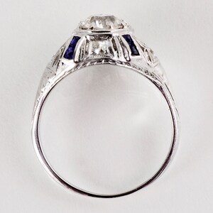 Antique Engagement Ring Antique Art Deco 18K White Gold Diamond and Sapphire Engagement Ring image 4