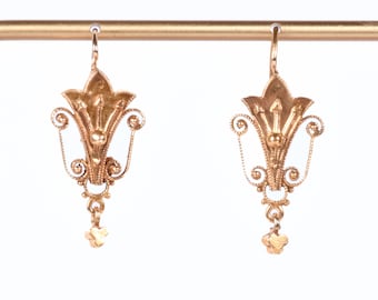 Antique Earrings - Antique Victorian 14k Yellow Gold Dangle Earrings