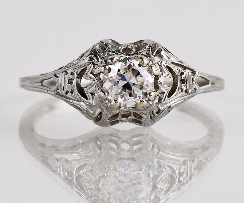 Antique Engagement Ring Antique 18K White Gold Filigree - Etsy