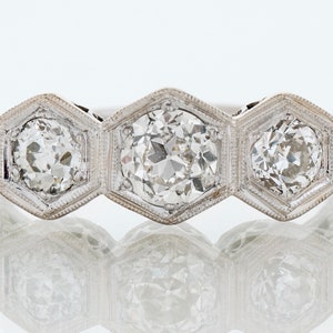 Antique Engagement Ring - Antique Art Deco 18k White Gold Three-Stone Diamond Ring