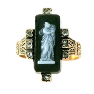 Antique Ring - Antique Victorian 14k Rose Gold Onyx & Diamond Cameo Ring