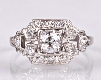Antique Engagement Ring - Antique Platinum Art Deco Diamond Engagement Ring