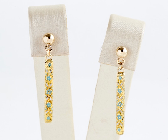 Antique Earrings - Antique 14k Yellow Gold Enamel