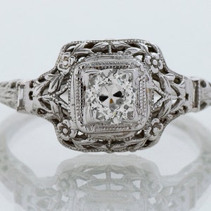 Antique Engagement Ring - Antique Edwardian 18k White Gold Filigree Diamond Engagement Ring