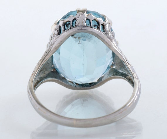 Antique Ring - Antique 18k White Gold 13.36ct Aqu… - image 3