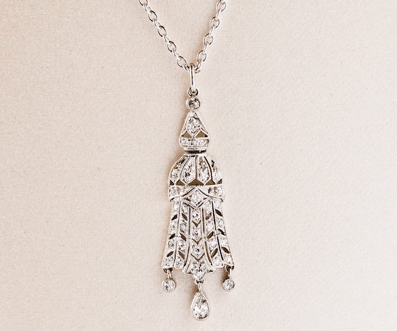 Antique Necklace - Antique Edwardian Platinum Dia