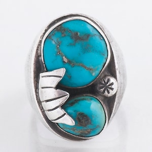 Vintage Turquoise Ring - Vintage Navajo Men&#39;s Sterling Silver and Turquoise Ring