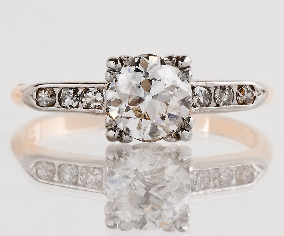 1930s Antique Diamond Engagement Ring: 14k Yellow White Gold