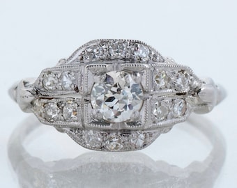 Antique Engagement Ring - Antique Art Deco Platinum Diamond Engagement Ring