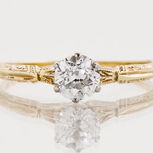 Antique Engagement Ring - Antique 14k Two-Tone Diamond Solitaire Engagement Ring