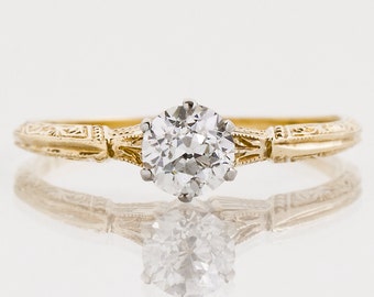 Antique Engagement Ring - Antique 14k Two-Tone Diamond Solitaire Engagement Ring