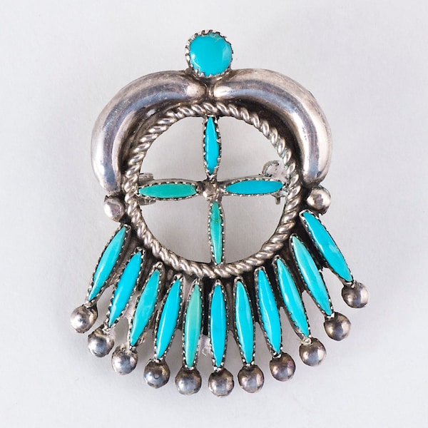 Turquoise Pendant/Pin - Vintage 1950's  Zuni Pettipoint Sterling Silver Pendant/Pin