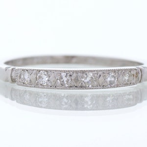 Antique Wedding Band - Antique Platinum Engraved &quot;1933&quot; Diamond Wedding Band