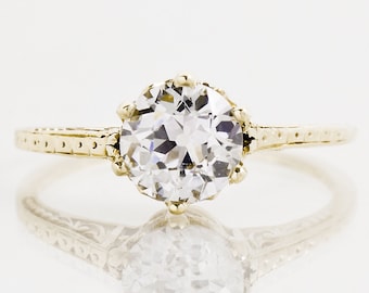 Antique 14k Yellow Gold Diamond Solitaire Engagement Ring: 1.23ct European Cut