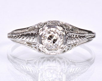 Antique Engagement Ring - Antique Edwardian 18k White Gold Filigree Engagement Ring