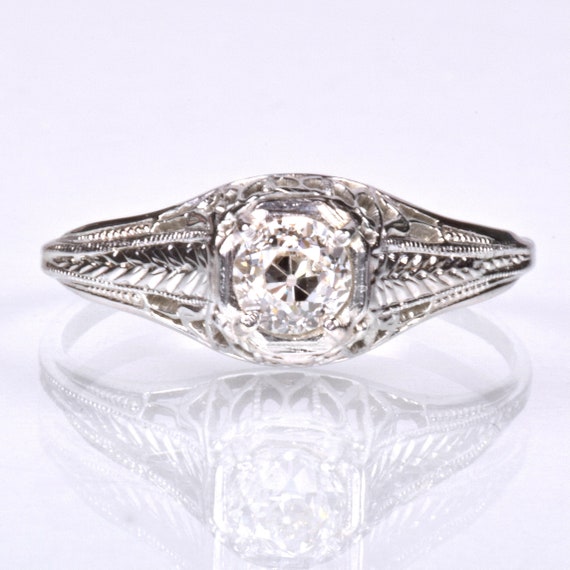 Antique Engagement Ring - Antique Edwardian 18k Wh