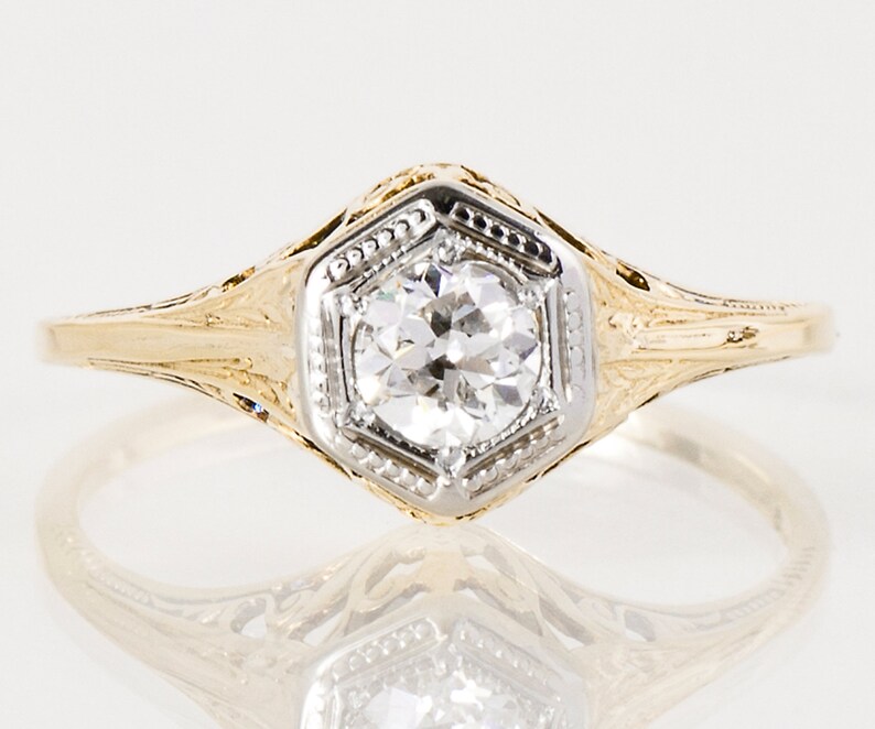 Antique Engagement Ring Antique 14k Yellow & White Gold Diamond Engagement Ring image 1