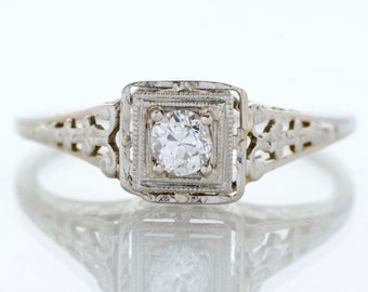 Antique Engagement Ring - Antique 1920's 18k White Gold Diamond Engagement Ring