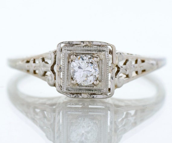 Antique Engagement Ring - Antique 1920's 18k Whit… - image 1
