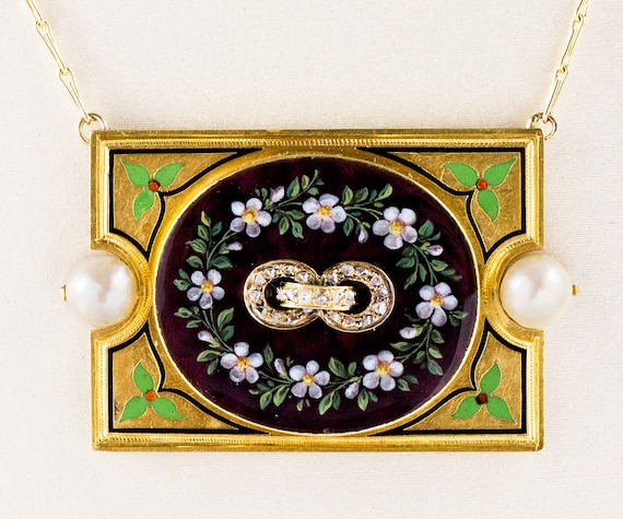 Antique Necklace - Antique 18k Yellow Gold Hand P… - image 1